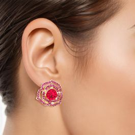Clip On Fuchsia Rose Cutout Small Earrings Women