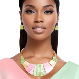AKA Necklace Pink Green Marble Bib for Women
