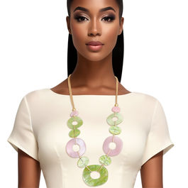AKA Necklace Pink Green Ring Long Set for Women
