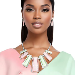 AKA Necklace Pink Green Silver Chain Set for Women