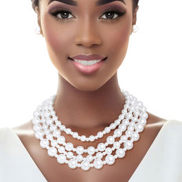 Pearl Necklace White Chunky 4 Strand Set for Women