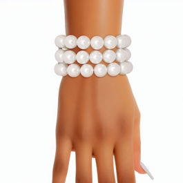 Bracelet White Glass Pearl 3 Row for Women