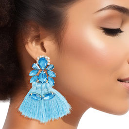 Tassel Blue Crystal Medium Earrings for Women