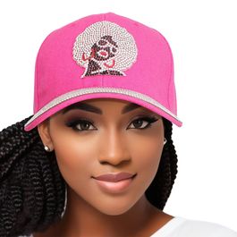 Hat Fuchsia Afro Rhinestone Baseball Cap for Women
