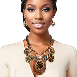 Necklace Brown Leopard Oval Swirled Set for Women