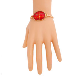 Red Oval Plaid Gold Bangle