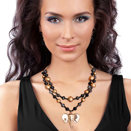 Black Glass Bead Elephant Necklace