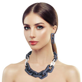Black Rubber and Silver Rectangle Link Chain