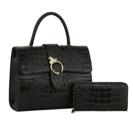 Black Croc Bee Satchel Handbag Set