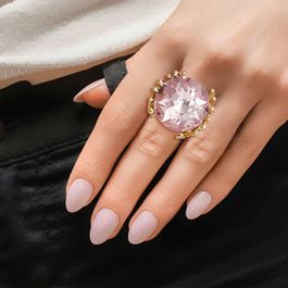 Pink Crystal Gold Branch Ring