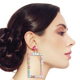 Rainbow Silver Rectangle Earrings