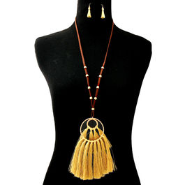 Long Gold Fan Tassel Necklace Set