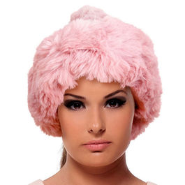 Pink Knit Fur Pom Pom Hat