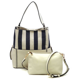 Cream Denim Stripe Handbag Set