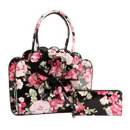 Shiny Black Floral 3D Bag Set