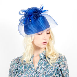 Royal Blue Feather Birdcage Pill Hat