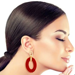 Red Pave Stone Oval Earrings