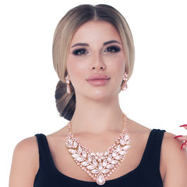 Pink and Rose Gold Crystal Bib Necklace