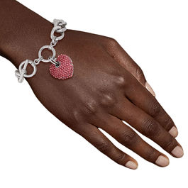 Pink Stone Heart Silver Bracelet