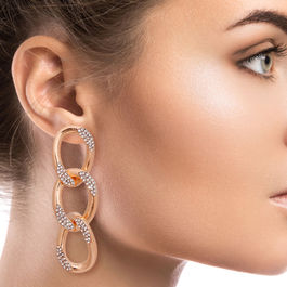 Gold Crusted Rhinestone Link Earrings