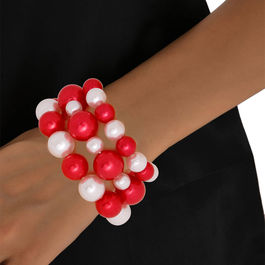 Red and White Pearl 3 Pcs DST Bracelets|Stretch to Fit