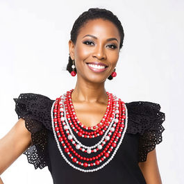 Red White Pearl 8 Strand DST Necklace Set|20 inches