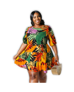 1XL Tropical Print Apron Dress
