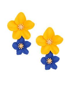 Blue Gold Flower Earrings