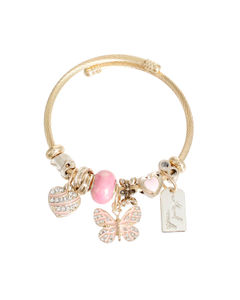 Gold Pink Butterfly Cable Bangle