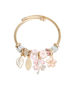 Gold Pink Clover Cable Bangle