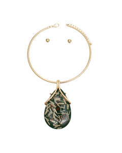 Pendant Necklace Gold Green Teardrop for Women