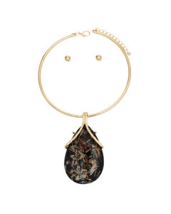 Pendant Necklace Gold Black Teardrop for Women