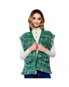 Silver Threaded Luxe High Quality Tweed Green Vest