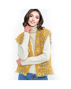 Gold Threaded Luxe Plaid Tweed Mustard Vest