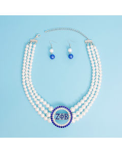 Pearl Necklace Blue White Zeta Set for Women
