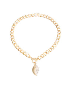 Gold Curved Oval Pave Charm Necklace