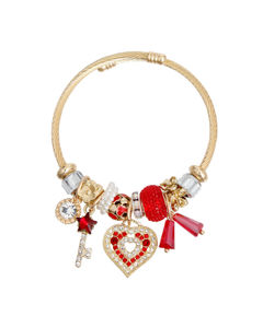 Cable Bangle Red Heart Gold Bracelet for Women