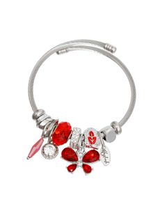 Cable Bangle Red Butterfly Silver Bracelet Women