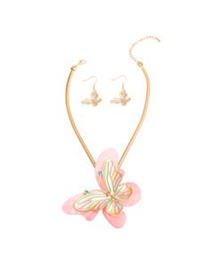 Necklace Pink Butterfly 3D Pendant Set for Women