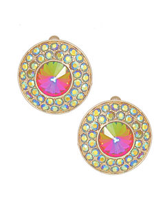 Clip On Small Pink Green Dome Earrings for Women