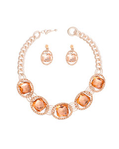 Crystal Necklace Rose Gold Linked Set for Women