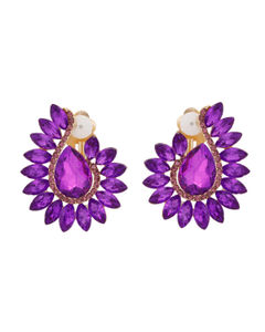 Clip On Purple Hook Crystal Earrings for Women
