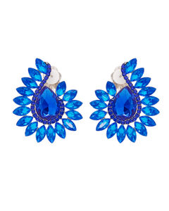 Clip On Blue Hook Crystal Earrings for Women