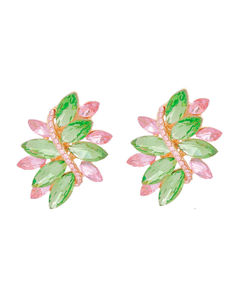 Clip On Pink Green Marquise Cluster Earrings Women