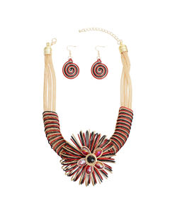 Statement Necklace Red Wire Flower Set for Women