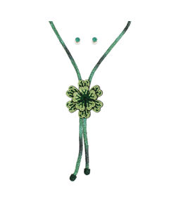 Bolo Necklace Green Stone Flower Set for Women