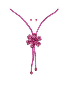 Bolo Necklace Fuchsia Stone Flower Set for Women
