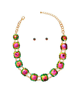 Necklace Pink Green Crystal Link Set for Women