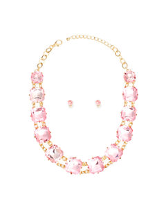 Necklace Light Pink Crystal Link Set for Women