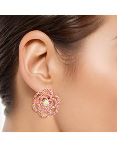 Pink Tea Rose Cutout Small Earrings Stud